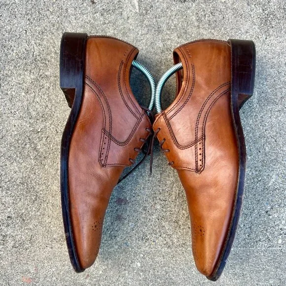 Johnston & Murphy 9.5M Tan Brown Leather Brogue Ellisworth Lace Up Dress Shoes - Picture 6 of 10